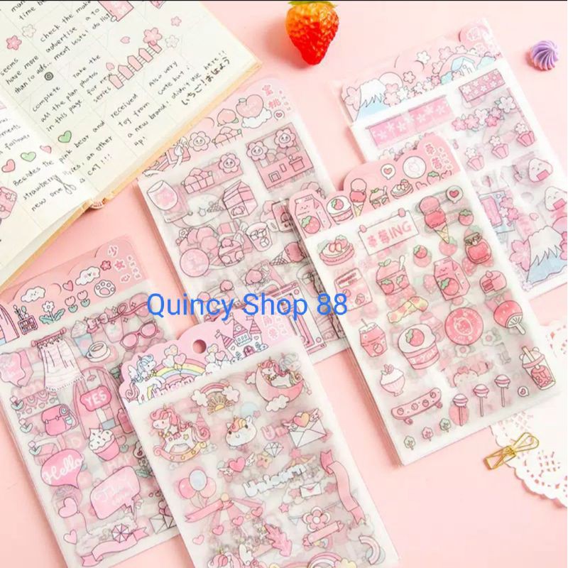 

Stiker Kawaii Set 4 Lembar Unicorn, Strawberry, Sakura, Girl, Mermaid for Bujo,Scrapbook,Diary,Planner,Reward anak