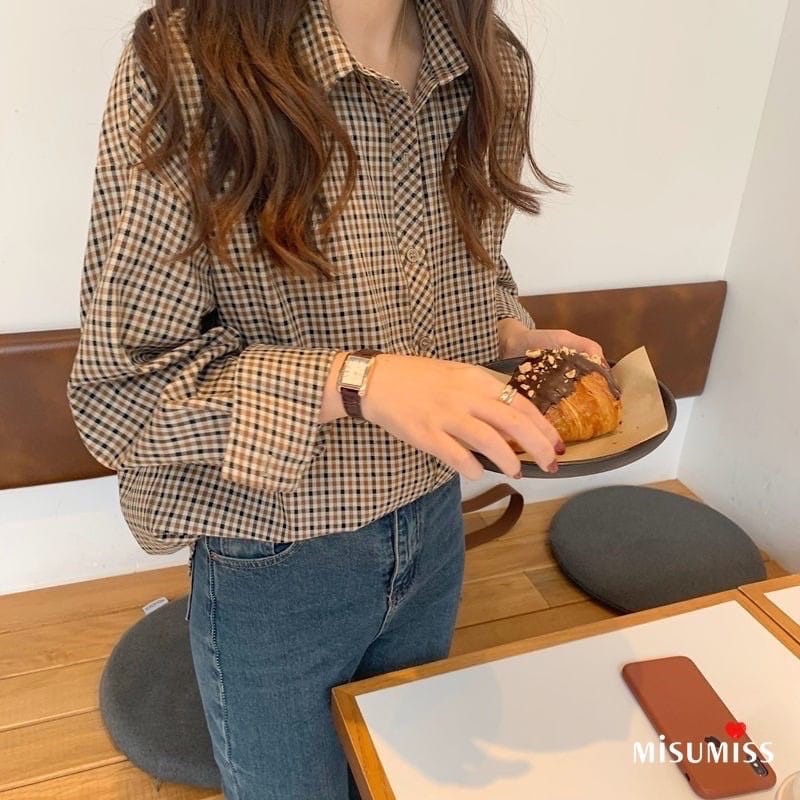 BEFAST - ZEC OOTD Kemeja QIYA / Kemeja Morin / Hem Kem Katun Kotak Kecil Wanita Lengan Panjang KEMEJA WANITA MORIN SHIRT / Kemeja Motif Kotak-Kotak / Kemeja Wanita Model Korean / Kemeja Style Wanita Kekinian / Kemeja Casual / Kemeja Lengan Panjang