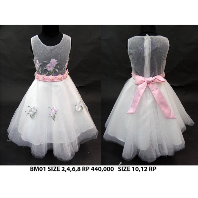 Gaun Pesta Anak Mewah Sekali Cocok Utk Kondangan Warna Putih Kombinasi Pink Fantabiru Navi
