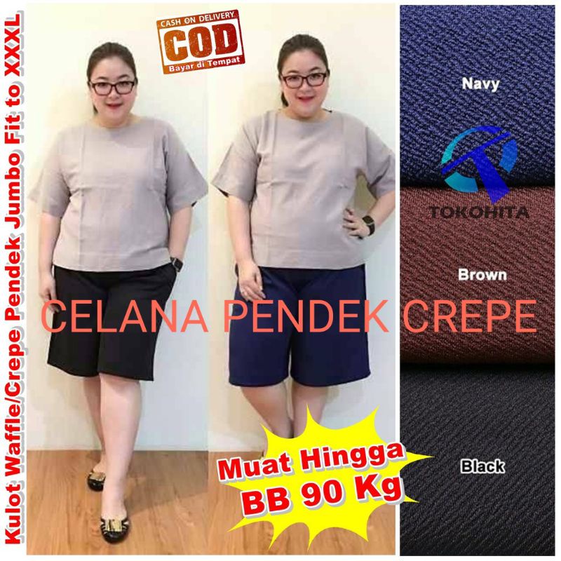 celana kulot pendek dewasa wanita celana crepe polos