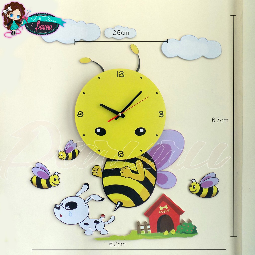 Jam dinding unik lucu - DIY wall clock kode Bee Owl Panda Tree Dino Bird Elephant