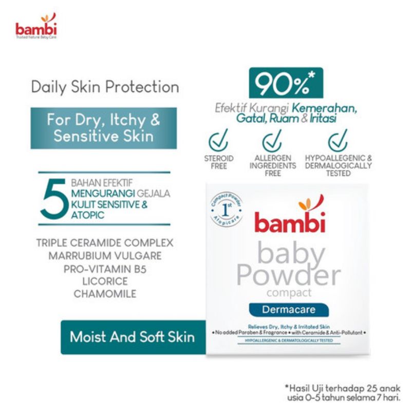 Bambi Baby Dermacare Compact Powder 40gr - Bambi Bedak Padat Derma Care Bayi - Bedak Bayi Kulit Sensitive Sensitif