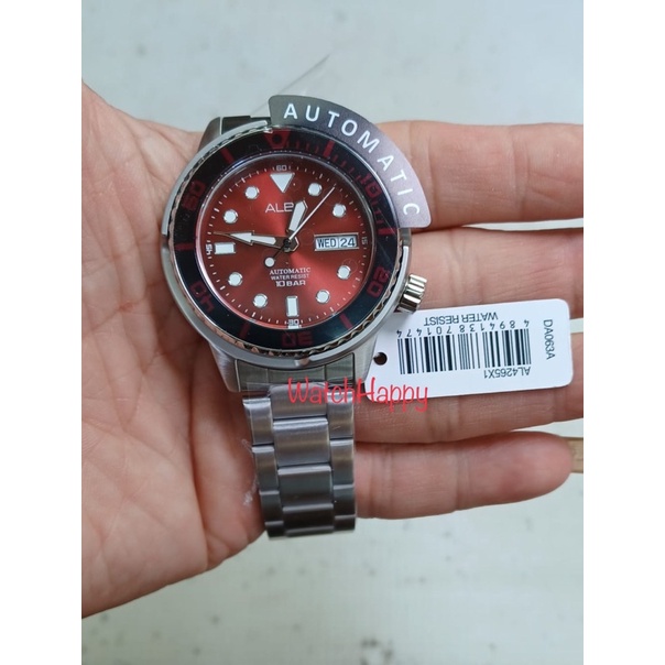 WatchHappy Alba AL4265X1 Men Watch Day Date Automatic RED DIAL AL4265 Stainless Steel 100% ORIGINAL