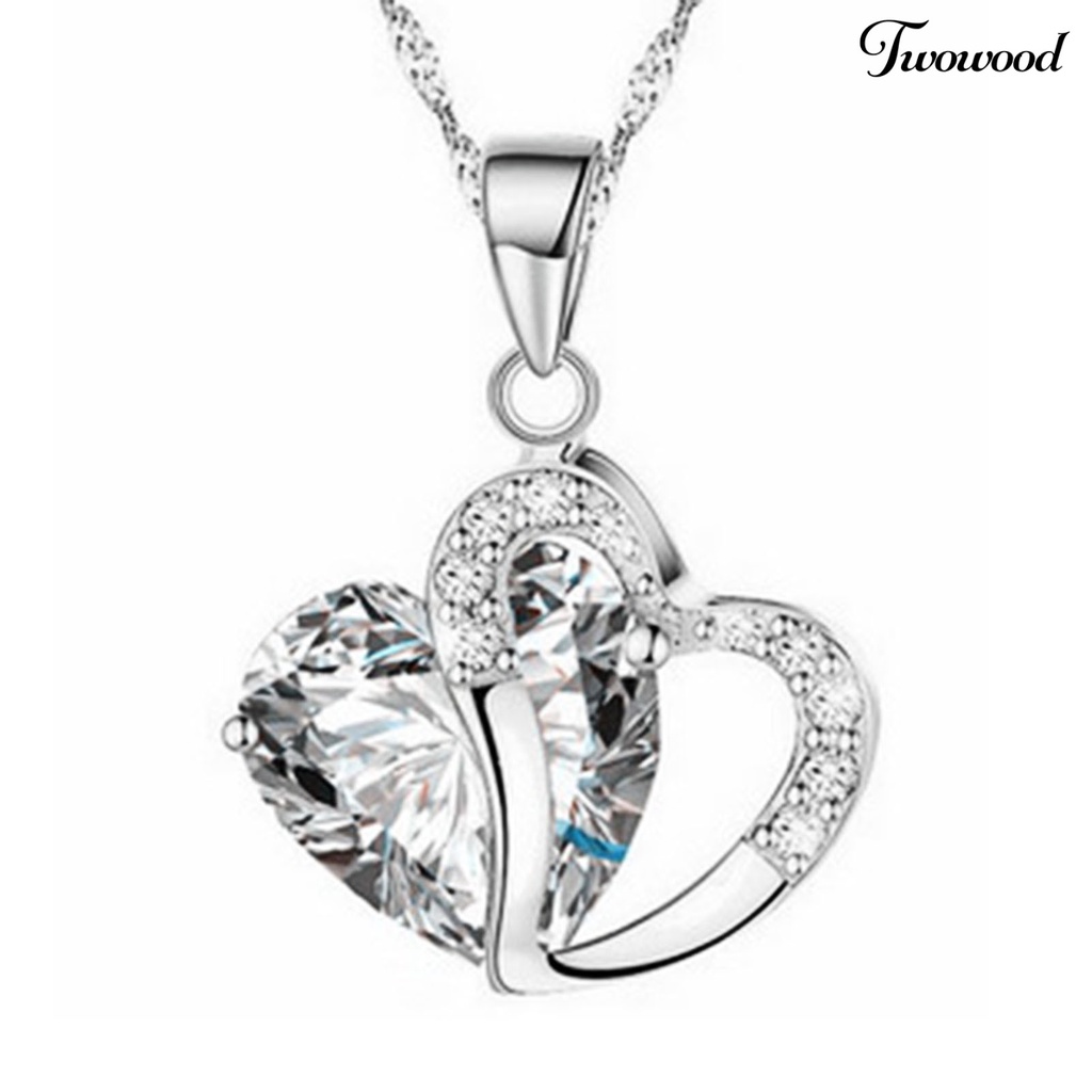 Twowood Women Necklace Faux Crystal Shiny Heart Shape Portable Lady Pendant for Gift