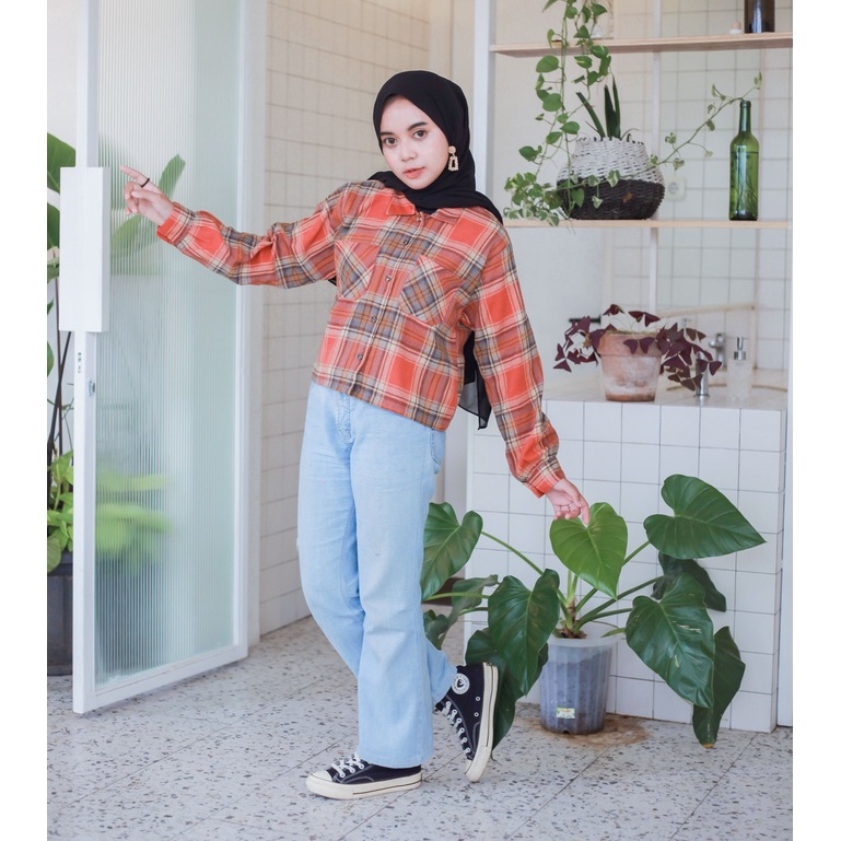 KEMEJA CROP FLANEL ANNE DAILY OFFICE SHIRT PREMIUM B507