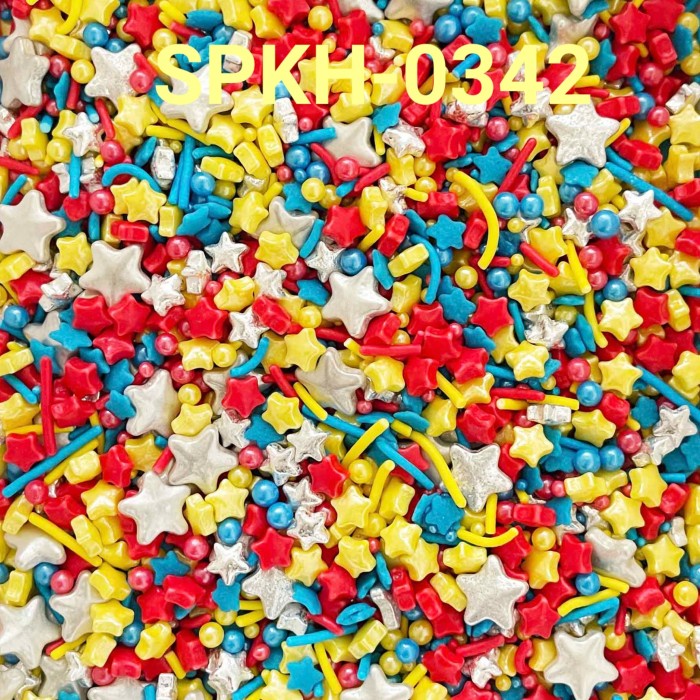 

SPKH-0342 SPRINKLES SPRINKLE SPRINGKEL 500GR BINTANG MERAH BIRU SILVER DISKON GEDE