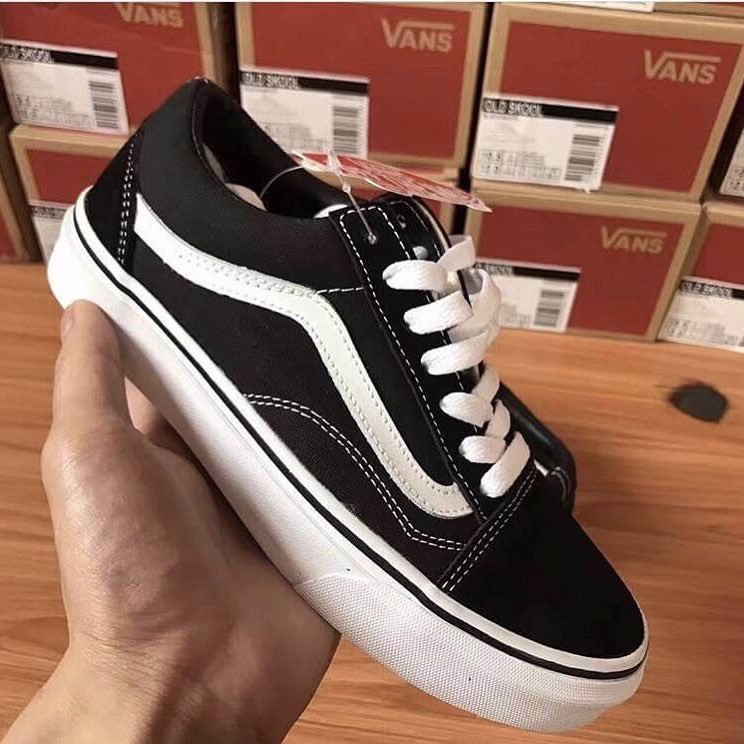 Sepatu Vans Impor Oldskool Black White Sneakers Pria Hitam Putih Kado Hadiah Sekolah Kuliah Kerja