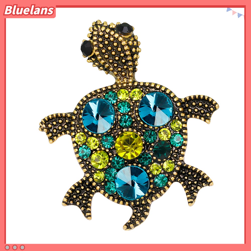 Bros Pin Bentuk Kura-Kura Aksen Berlian Imitasi Warna-Warni Untuk Aksesoris Dress Scarf