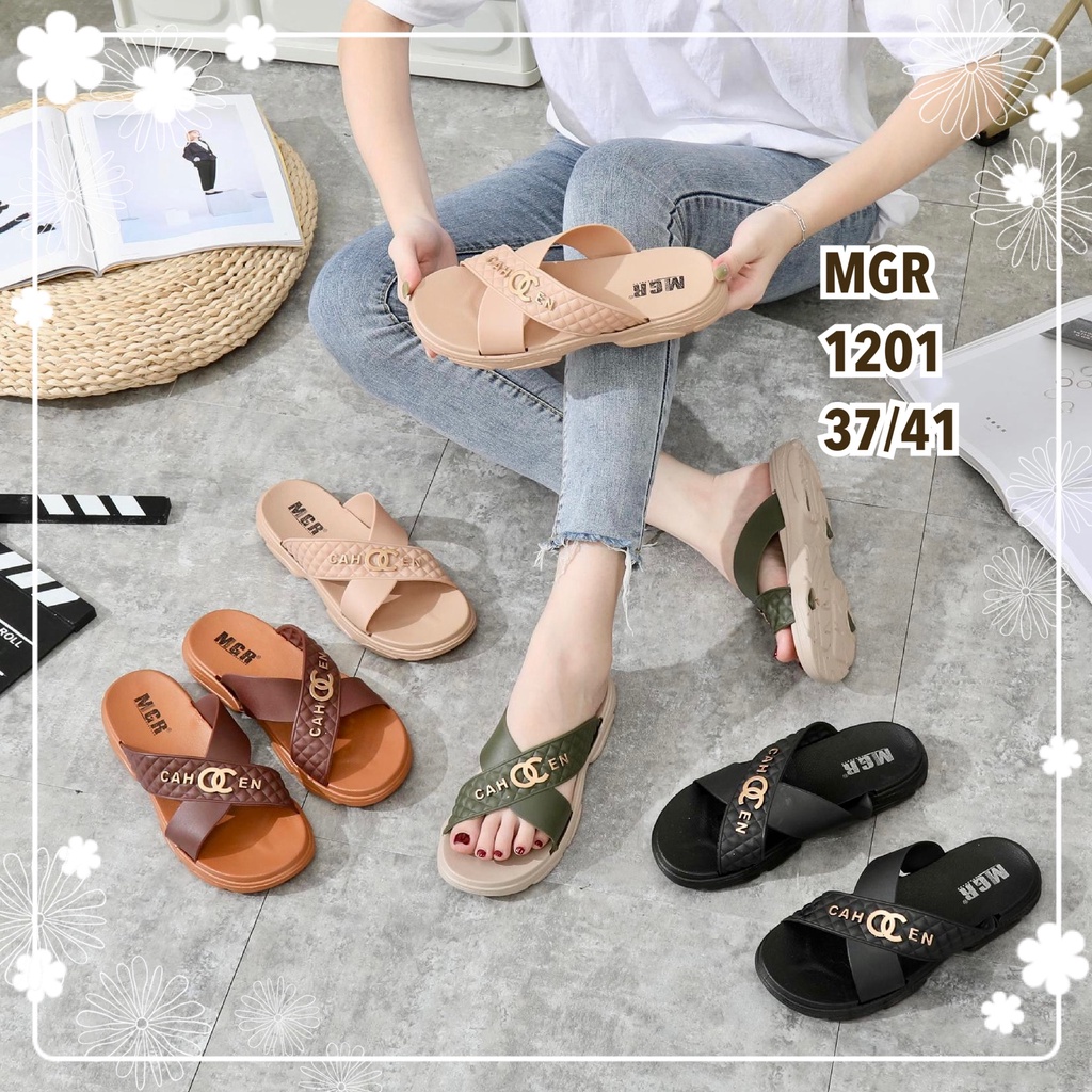 Sandal Slop Jelly Wedges Silang Wanita CANEL Sol Tebal Empuk Premium Cantik Impor MGR Mokaya Balance (1201)/Size 37-41