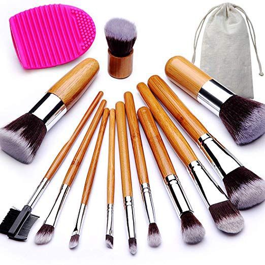 [ORI] 11Pcs KUAS MAKE UP KABUKI Bahan Kayu Bulu Super Lembut dan Kuat + Pouch | Kabuki Wooden Brush