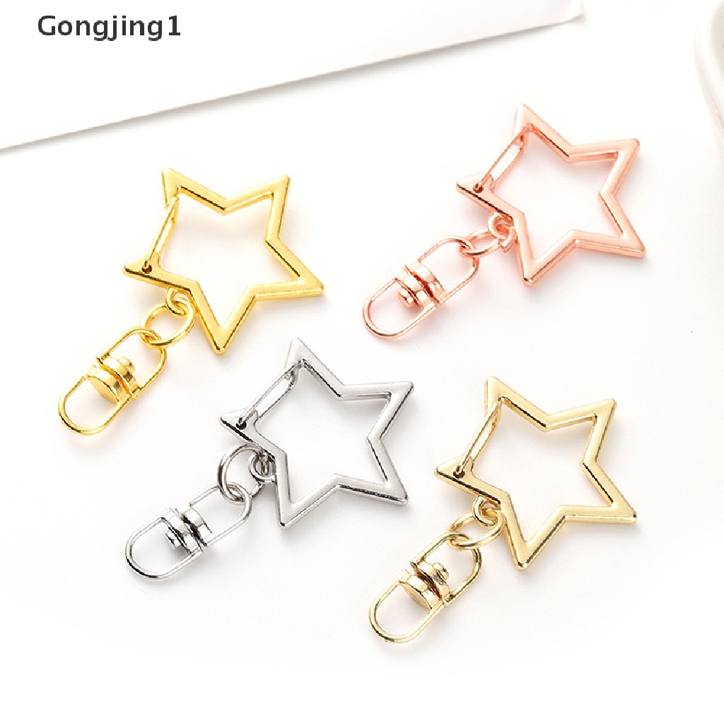 Gongjing1 10pcs Gantungan Kunci Bentuk Bintang Pentagram Hollow DIY