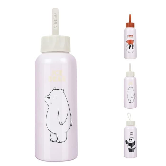 Miniso Official Botol Minum We Bare Bears- Glass Water Bottle 300ml - Ice Bear