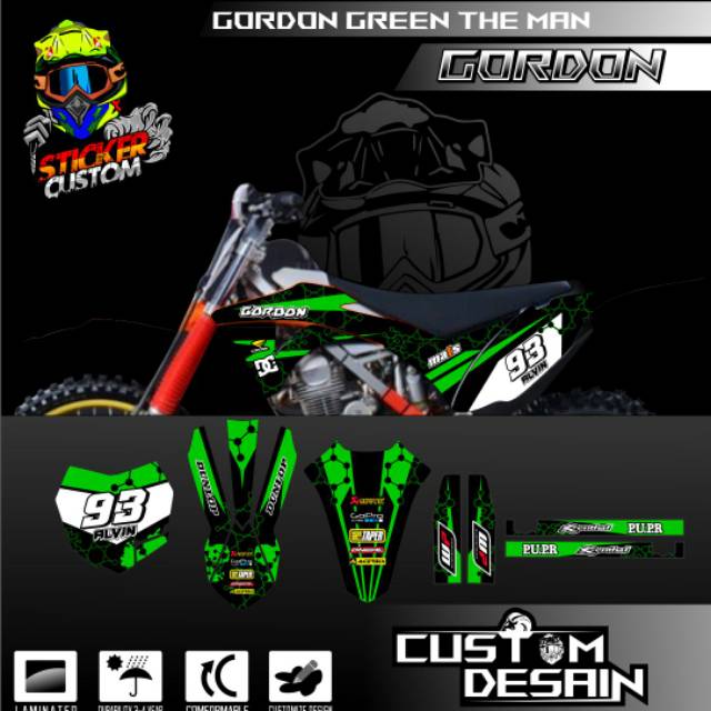 DECAL STIKER KLX GORDON THE MAN HIJAU HITAM