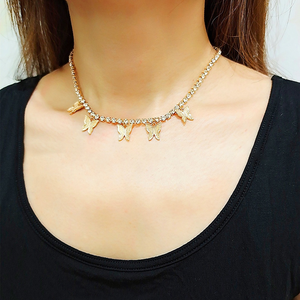 Hu Hu Hu Hu Hu Alat Bantu Pasang Kacamata♡ Kalung Rantai Liontin Kupu-Kupu Aksen Berlian Imitasi Untuk Wanita