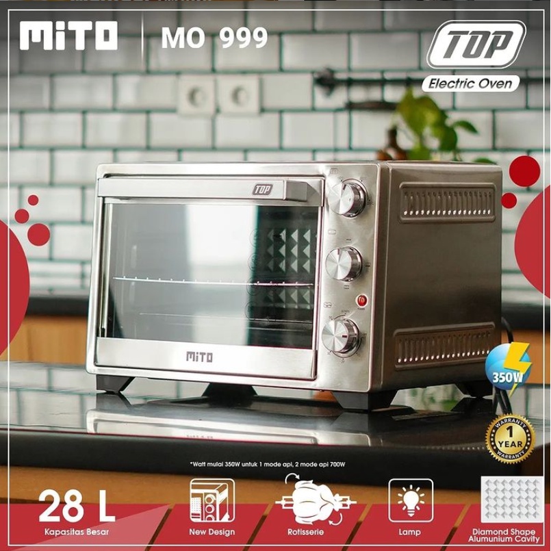 Oven Listrik Mito TOP MO 999 Kapasitas 28 Liter MO 999 28L Toaster Mito Rotiserrie Oven Pink White New Series Low Watt