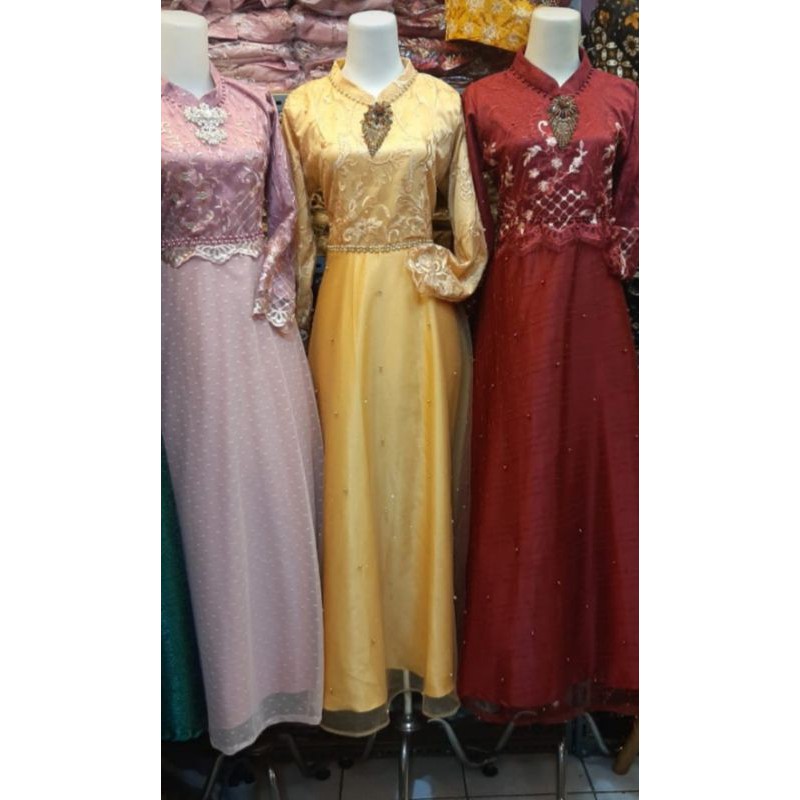 gamis burkat kombinasi tile polkadot