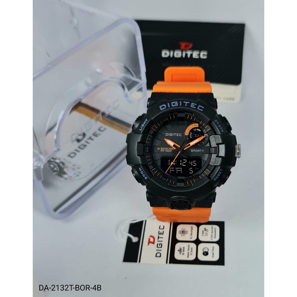 Jam tangan pria digitec DA-2132 dualtime original strap rubber garansi resmi 1 tahun