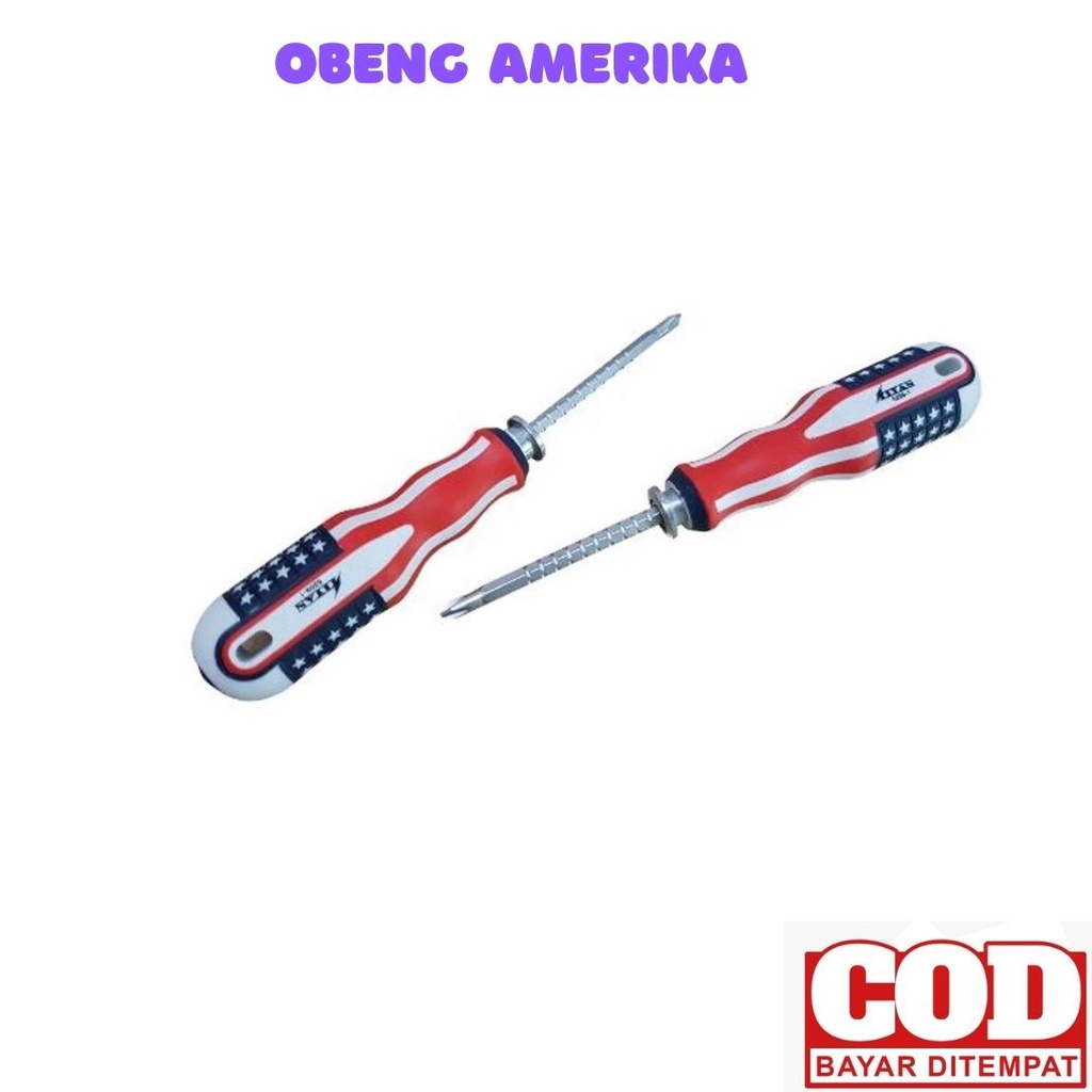 Obeng 2Way 2 Way Amerika US USA Bolak Balik Obeng BB Plus Minus Kembang Bunga 2in1 Min Plus Magnetik