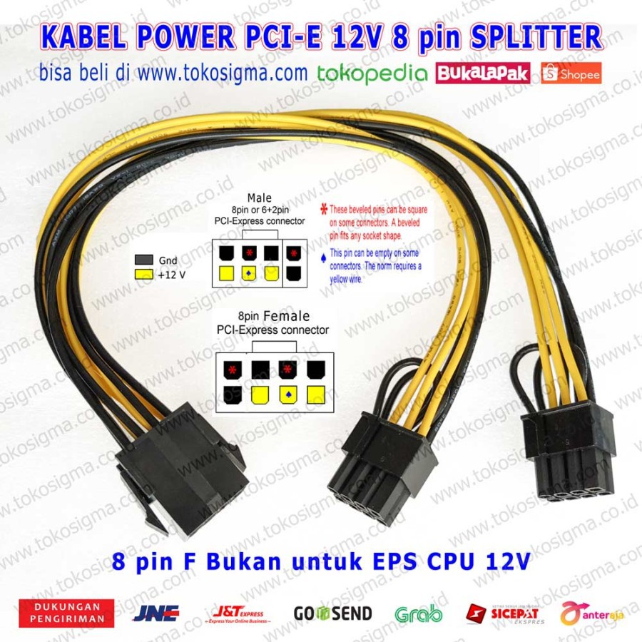 Kabel Power PCIE 8 Pin F Splitter to 2x (6+2 Pin) Mining Riser Bitcoin