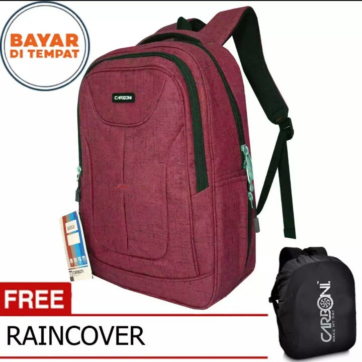 Carboni tas sekolah tas ransel laptop pria dan wanita tas punggung original - red + free rain cover