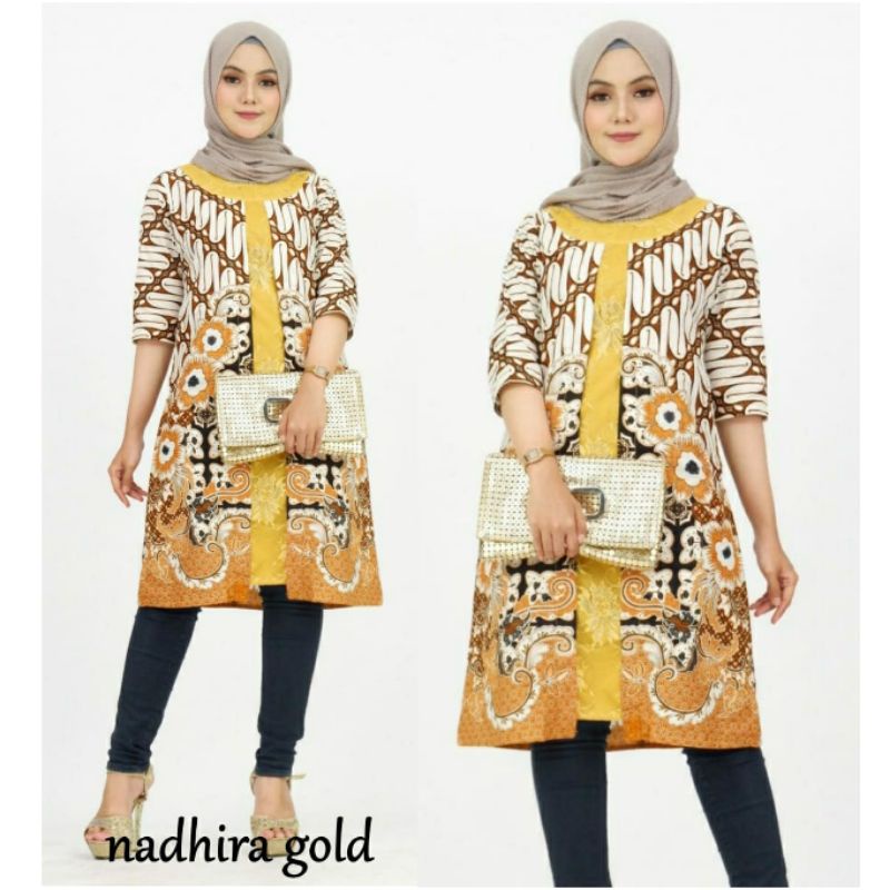 Dress Batik Wanita Jumbo Modern 4L-5L Tunik Big Size XXXL Lengan ¾ NDR Seragam Baju Kerja Wanita