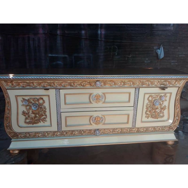 Bufet tv ukir Biola Meja tv kayu jati Model biola