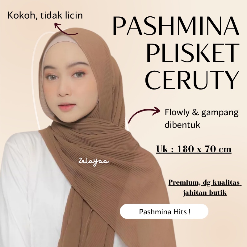 Pashmina Plisket Premium Ceruty Babydoll Tanpa Garis Tengah | Hijab Prisket Lidi