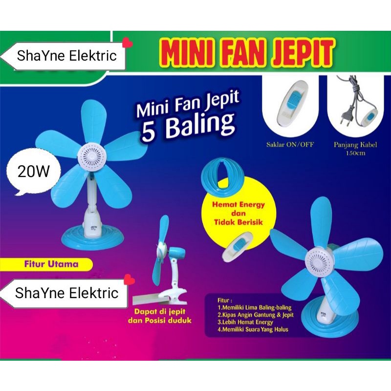 Kipas Angin Jepit 3 In 1 Merek Arashi / MEIKO FAN 20 Watt Bisa Meja Dinding Jepit