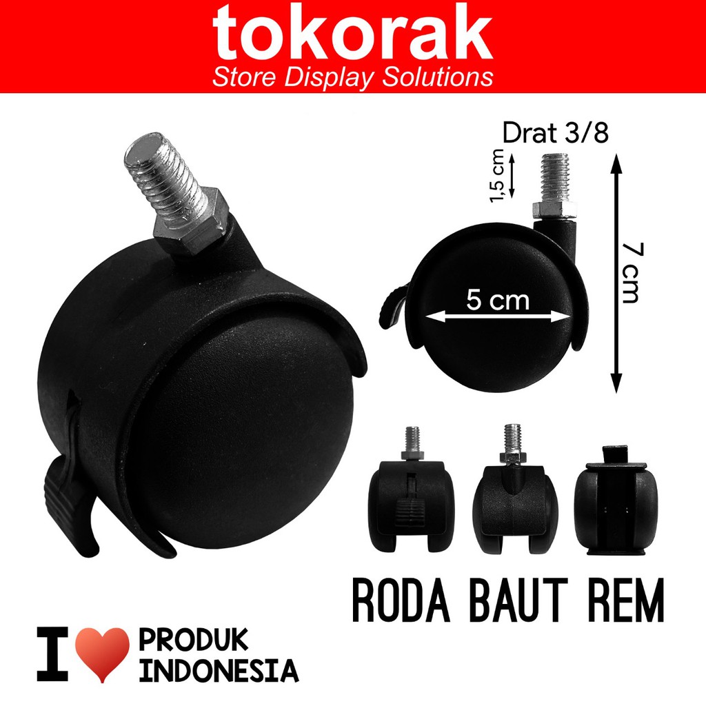 RODA KURSI KANTOR BAUT CASTOR DRAT 3/8 REM PER 4 PCS