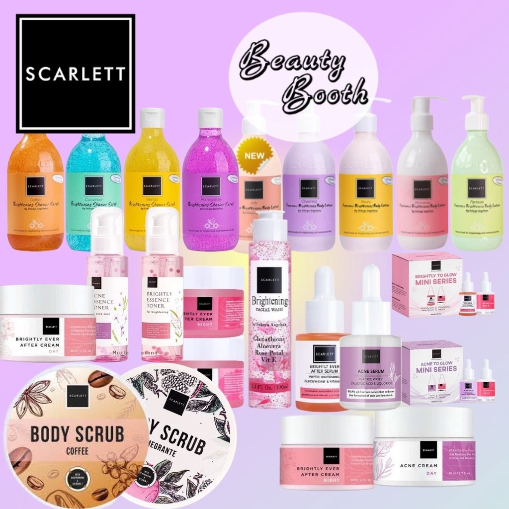 SCARLET WHITENING by Felicia Angelista SCARLETT Body Lotion Jolly Romansa Shower Scrub Body Lulur Brightly Acne Cream Serum Mugwort