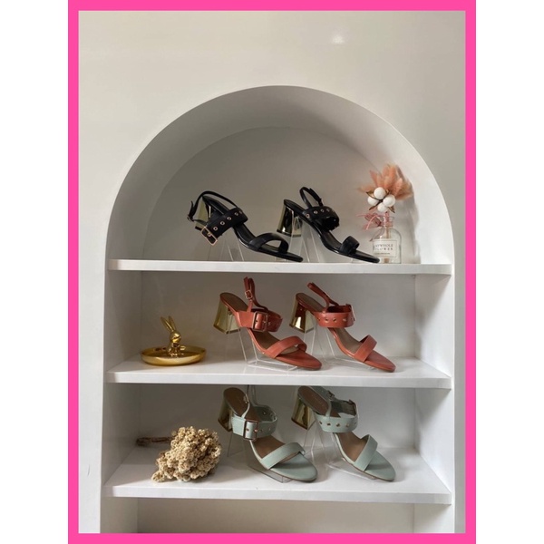 CHARLES & KEITH - 427 TOSCA / ORANGE / BLACK (HEELS - 5cm) WANITA