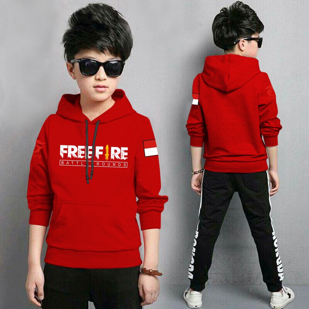 Jaket Anak Laki Laki/Jaket Anak Terbaru/Hoodie Anak Free Fire Bendera Anak Gaming Bahan Fleece Tebal 4-11 TAHUN