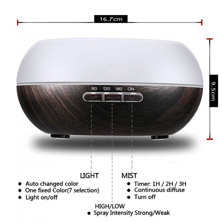 H01 - Essential Oil Aromatherapy Diffuser Ultrasonic Cool Mist Aroma Humidifier 7 Colors - 300 ml