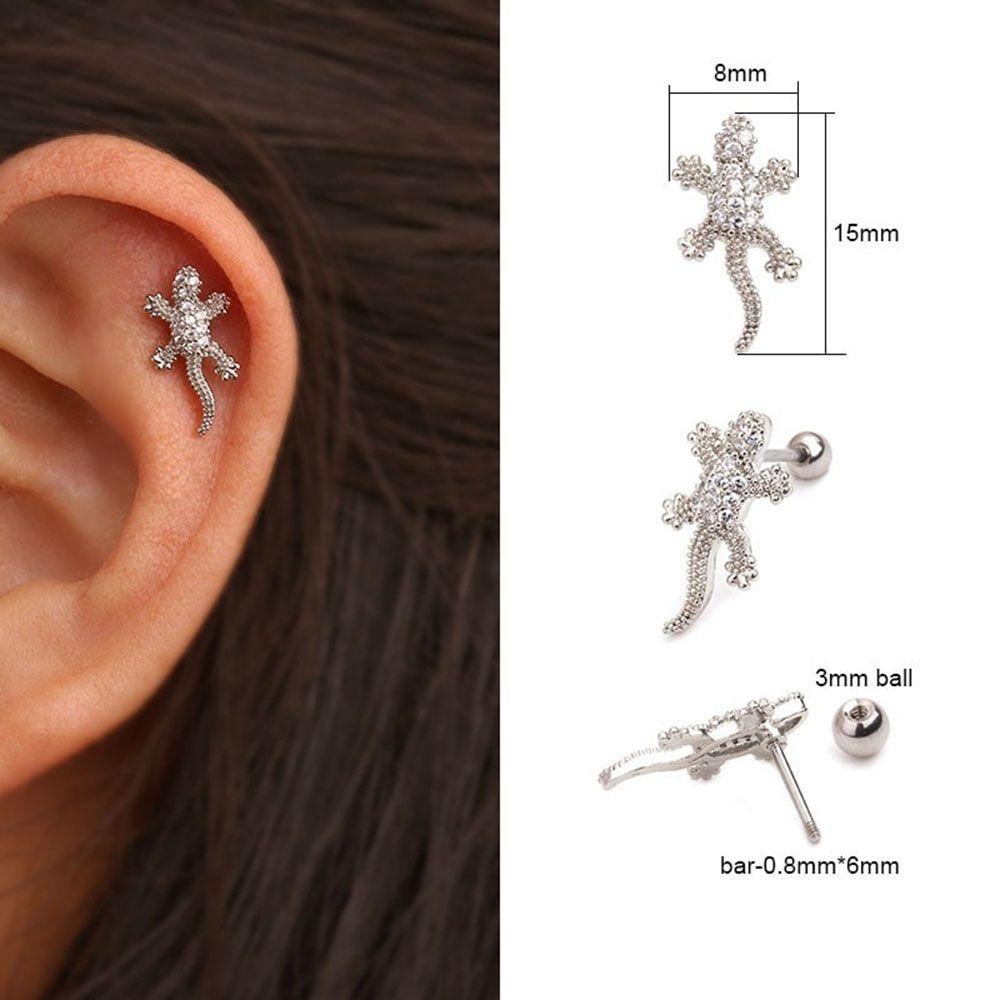 NEEDWAY Anting Kreatif Cz Reptil 1Pc Cicak Tulang Rawan Tragus Perhiasan Tindik Tokek