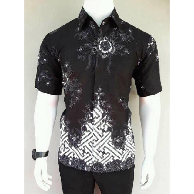 Size S M L XL XXL JUMBO BSWART Batik HRB026 kenongo Hem Batik Gunungan Hitam Putih Kemeja Batik Pria