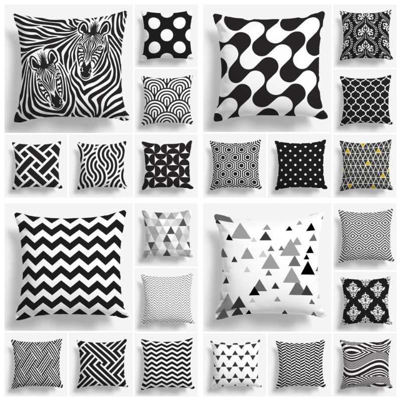 BANTAL SOFA PRINT MOTIF ABSTRAK HITAM PUTIH MONOKROM BLACK WHITE 40x40 CM