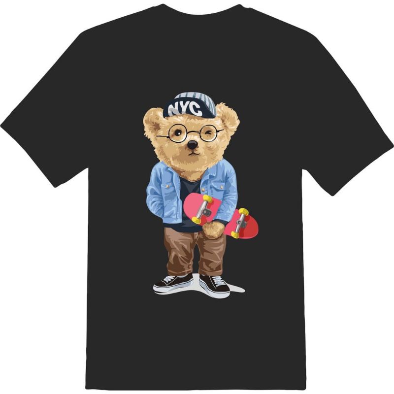 XOS - Kaos Pria DTF Bear Skateboard / Kaos Lengan Pendek / Kaos Katun / Baju Distro / Atasan Kekinian / Pakaian Trending