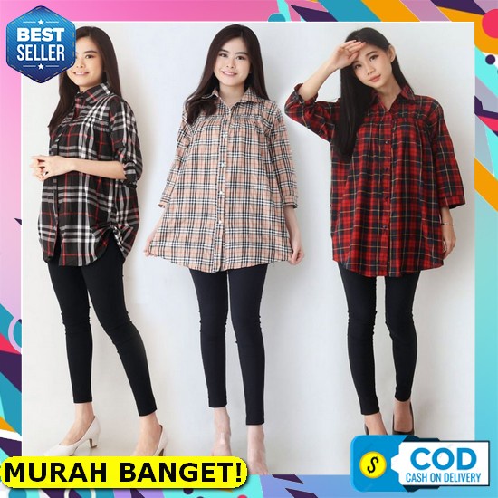 Baju Kemeja Blouse Blous Atasan Hem Pakaian Kondangan Pesta Wanita Cewek Cewe Remaja Perempuan Kekin
