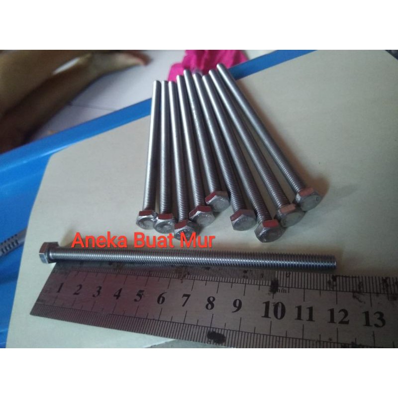 baut hexagonal stainless stainlis m6 x 120mm atau baut 10 panjang 12cm