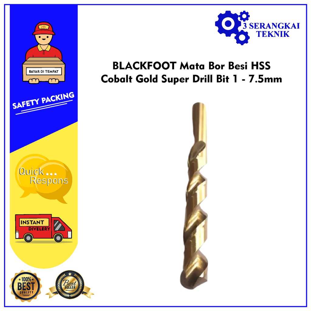 BLACKFOOT Mata Bor Besi HSS Cobalt Gold Super Drill Bit 1 - 7.5mm