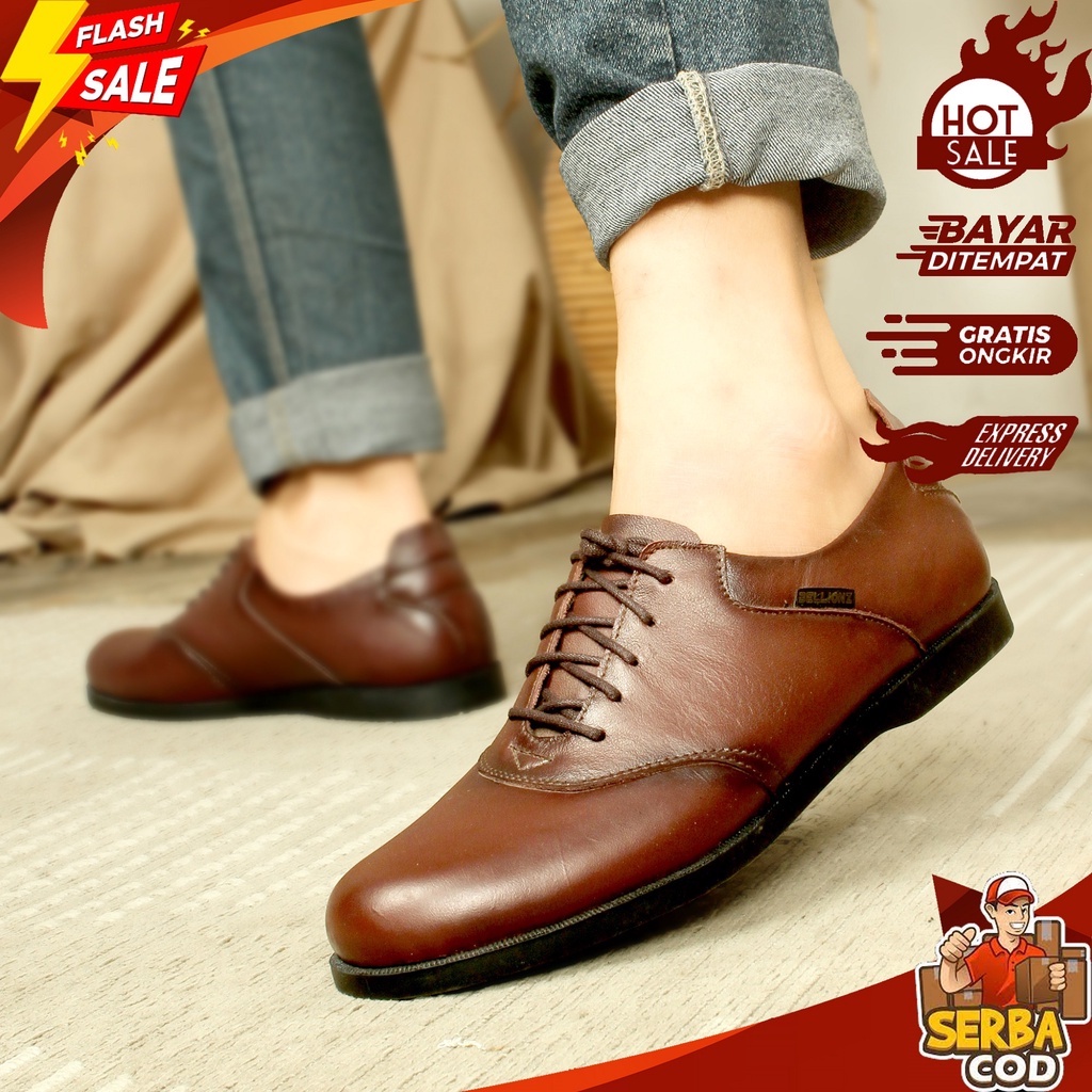 RBL 2501 - Sepatu Pantofel Pria Formal Ori Oxford Full Black & Brown - Sepatu Casual Model Temali Ba