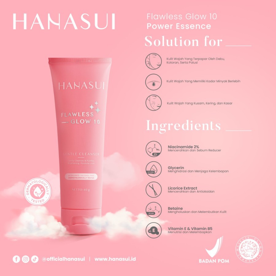 HANASUI Flawless Glow Cleanser &amp; paket acne treatmen/ Essence/ Day Cream / Night Cream