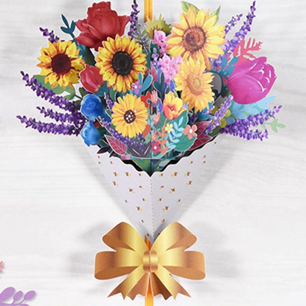 Solighter Kartu Ucapan Hari Ibu Handmade card Color printing Flowers blessing card Mother's Day Now 3D Tiga Dimensi Dengan Amplop Greeting Gift card
