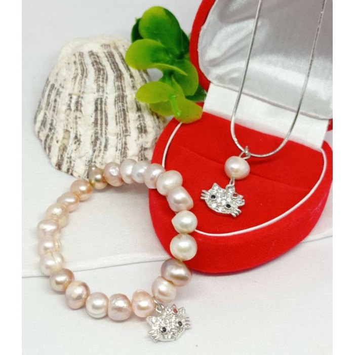 BERSERTIFIKAT SET PERHIASAN ANAK MUTIARA LOMBOK KALUNG GELANG MUTIARA AIR TAWAR LOMBOK UNTUK ANAK GE