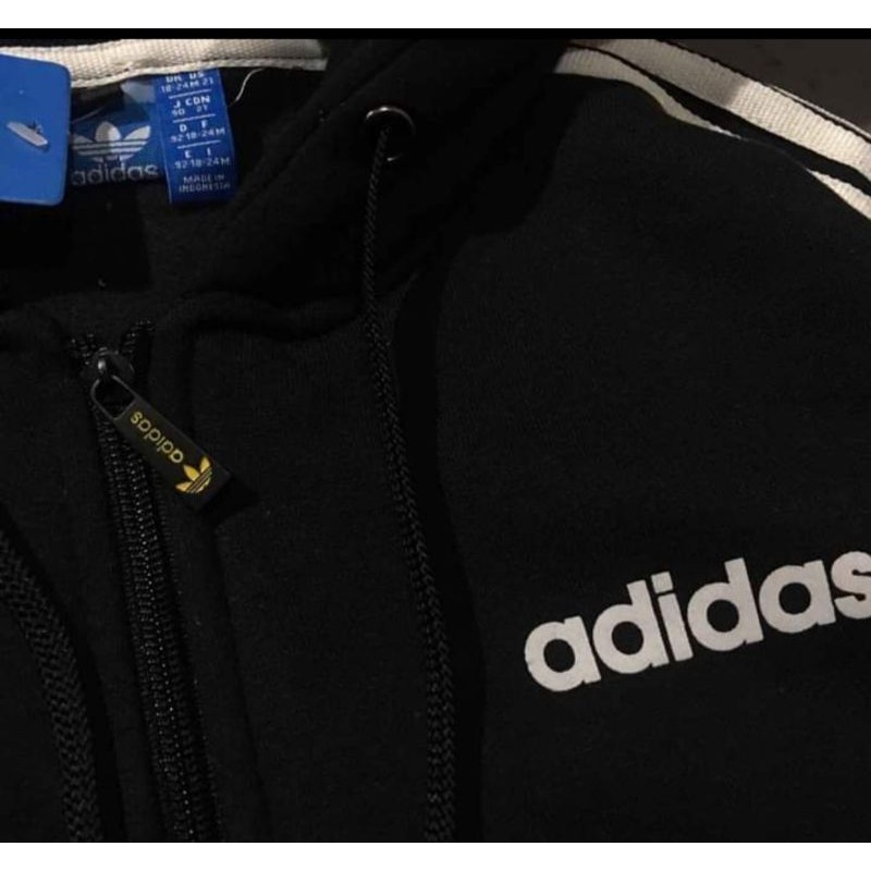 jaket hoodie hitam zipper adidas polos sweater korea strip logo premium