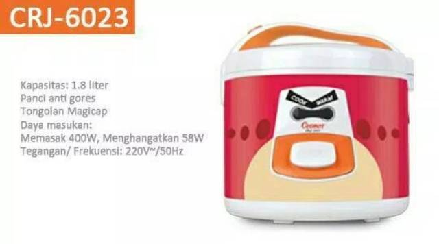 Cosmos CRJ-6023 Rice Cooker Magic Com Harmond Panci Anti Gores. Baru Bergaransi