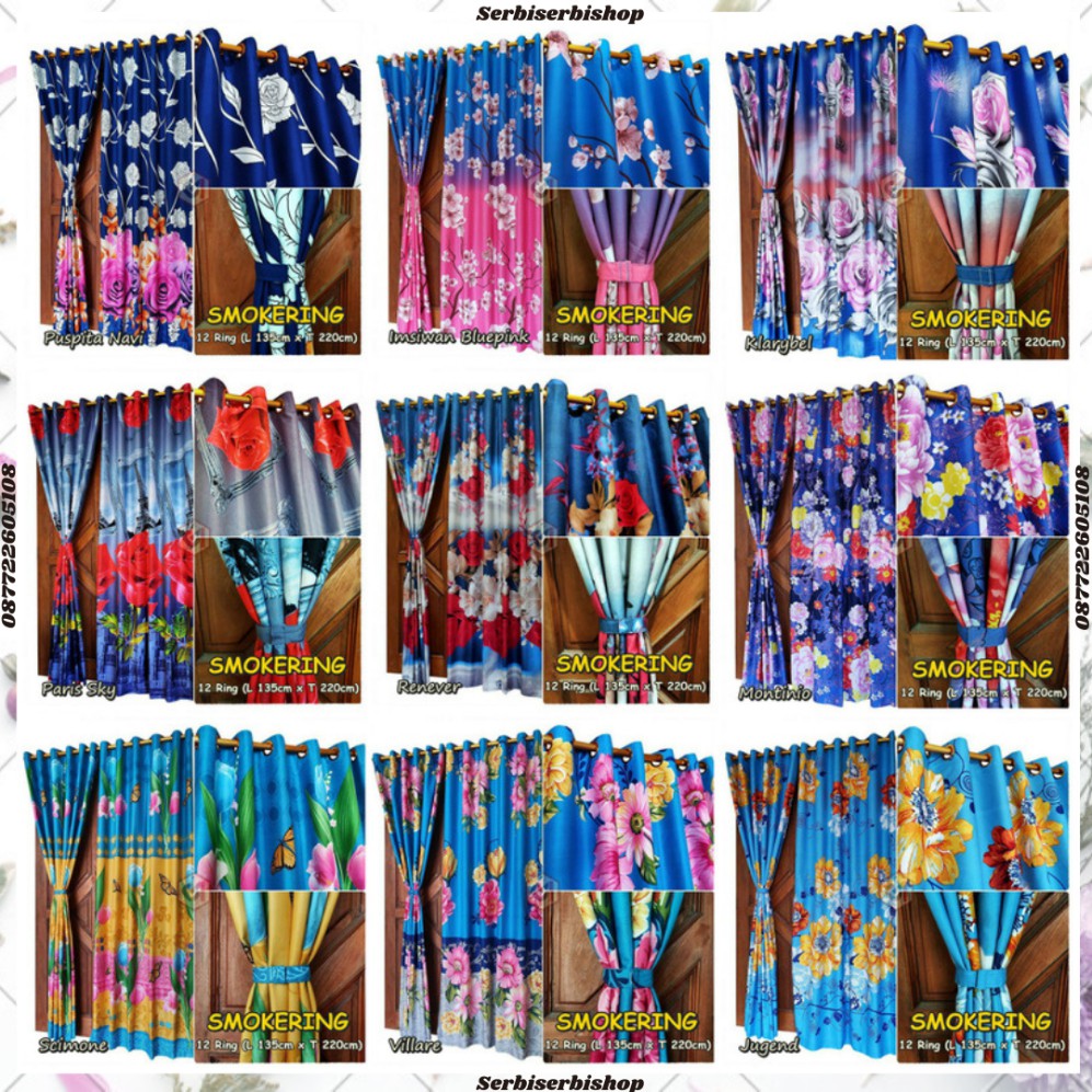 Gorden Ring 12 Korden Pintu dan Jendela Hordeng Murah Tirai Kamar Motif Warna Biru