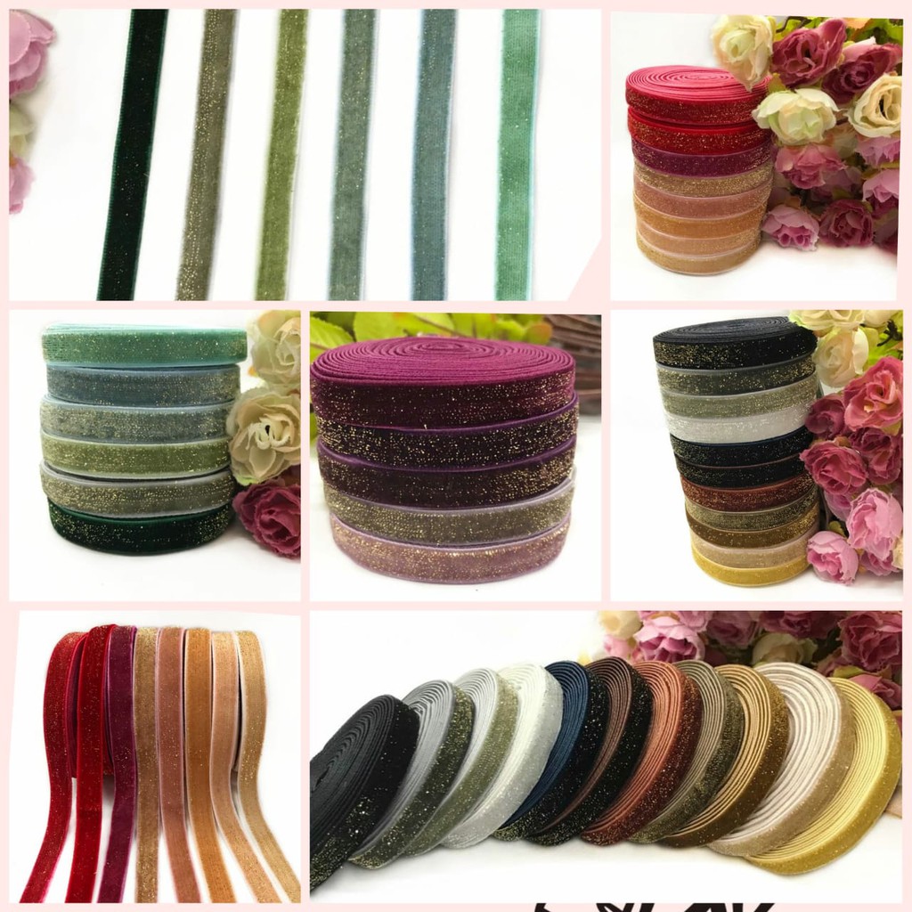 1 YARD - 1 CM PITA BLUDRU GLITER HALUS | VELVET GLITER (3/8&quot;)