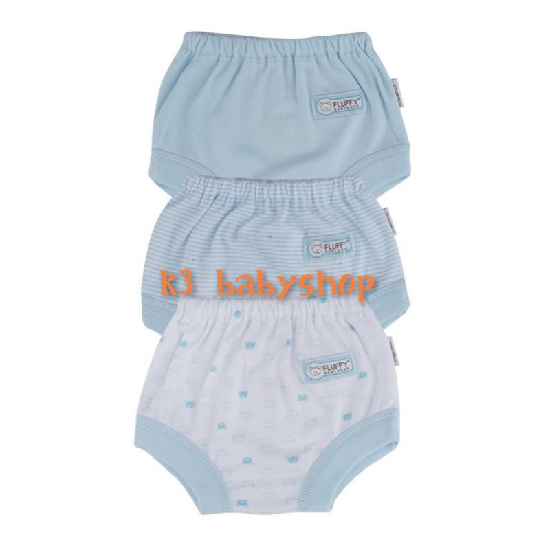 Celana Segitiga Fluffy Seri Biru Blue putih white celana pendek pop bayi SNI