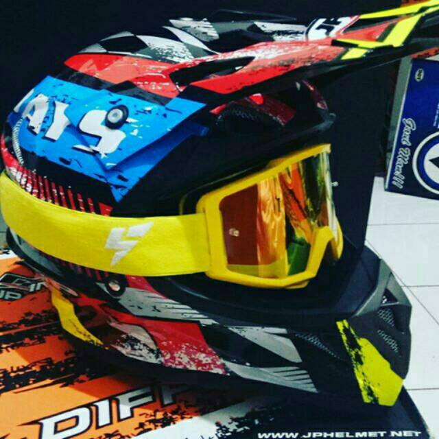 PAKET helm cross JPX Seven Days For Win Black+ Goggle LY 100 Racecraft Premium Yellow Fluo
